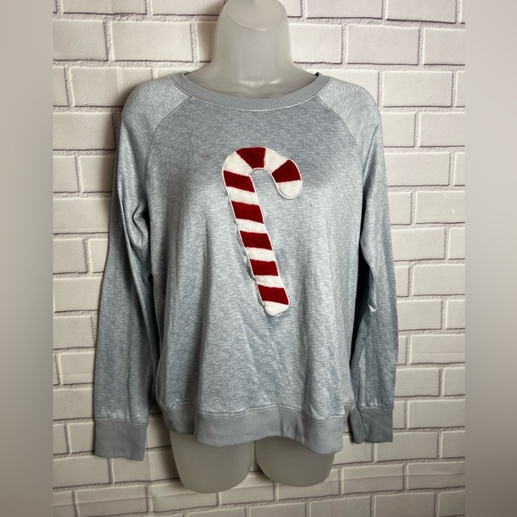 JACLYN INTIMATES Gray Candy Cane Sweatshirt/size M - Picture 1 of 7